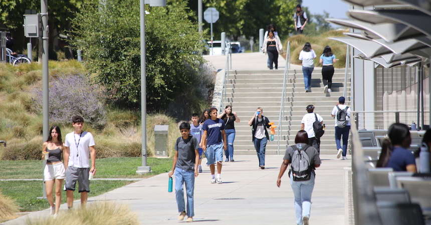 Students walk on campus at UC Merced. <p align="center">     UC Merced Ranked 15th Best Public College in the Nation By Wall Street     Journal </p> <p>     UC Merced made quite a splash in the revamped Wall Street Journal     <a href="https://www.wsj.com/rankings/college-rankings/best-colleges-2024">         Best Colleges in the U.S.     </a>     ranking published today. Out of 400 universities that were examined     nationwide, UC Merced came in at No. 15 for public institutions. Overall,     the universi