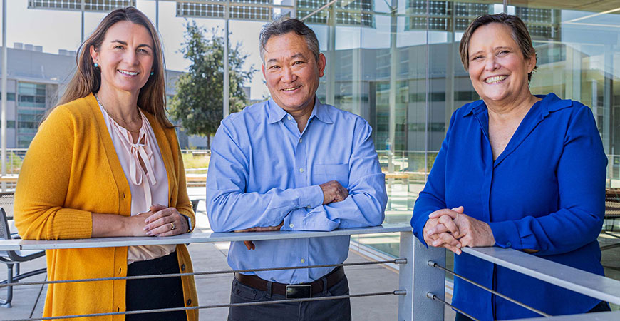 From left, professors Linda Hirst, Chris Amemiya and Valerie Leppert.