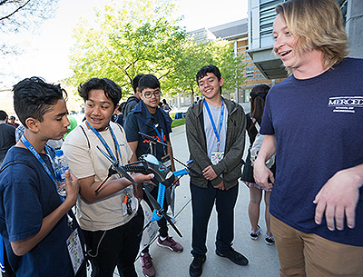 Prospective students tested prototypes of Engineering Service Learning team projects, including a drone system used to help identify disease in grape vines.