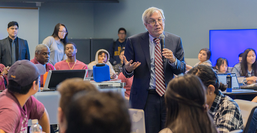 Berkeley Law Dean Erwin Chemerinsky speaking with students.