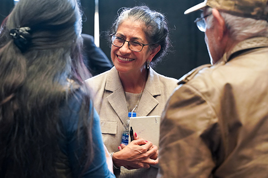 Maria Echaveste speaks with community members following her conversation on "The Future of American Democracy"