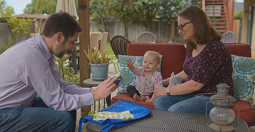 Professor Eric Walle with Penelope and her mom, Jessica Mohatt, in a scene from the new Netflix docu-series "Babies."