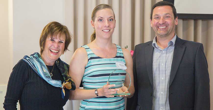 Vice Provost and Graduate Dean Marjorie Zatz, Portia Mira and Associate Dean Chris Kello