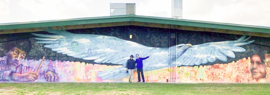 One of several murals painted on school buildings with the community's help.