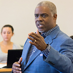 Mark Harris giving a lecture in class at UC Merced.