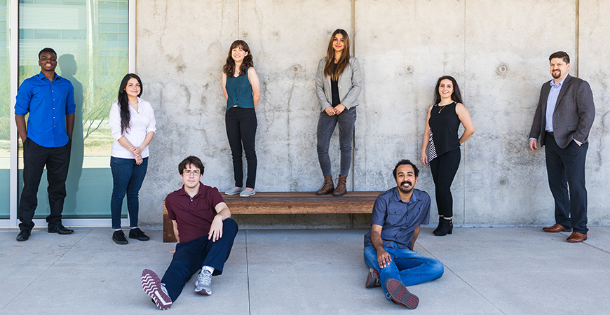 Professor Joel Spencer (far right) and members of his lab at UC Merced.